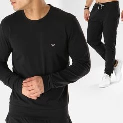 Vente flash ⭐ Ensemble Tee 👕 Shirt Manches Longues Pantalon 111794-CC570 Noir de Emporio Armani 🎉