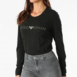 Le moins cher 🎉 Tee 👚 Shirt Manches Longues Femme 146273 Noir Doré de Emporio Armani 🥰