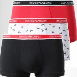 Nouveau 👏 Lot De 3 Boxers 111357-2R717 Noir Rouge Blanc de Emporio Armani 🛒