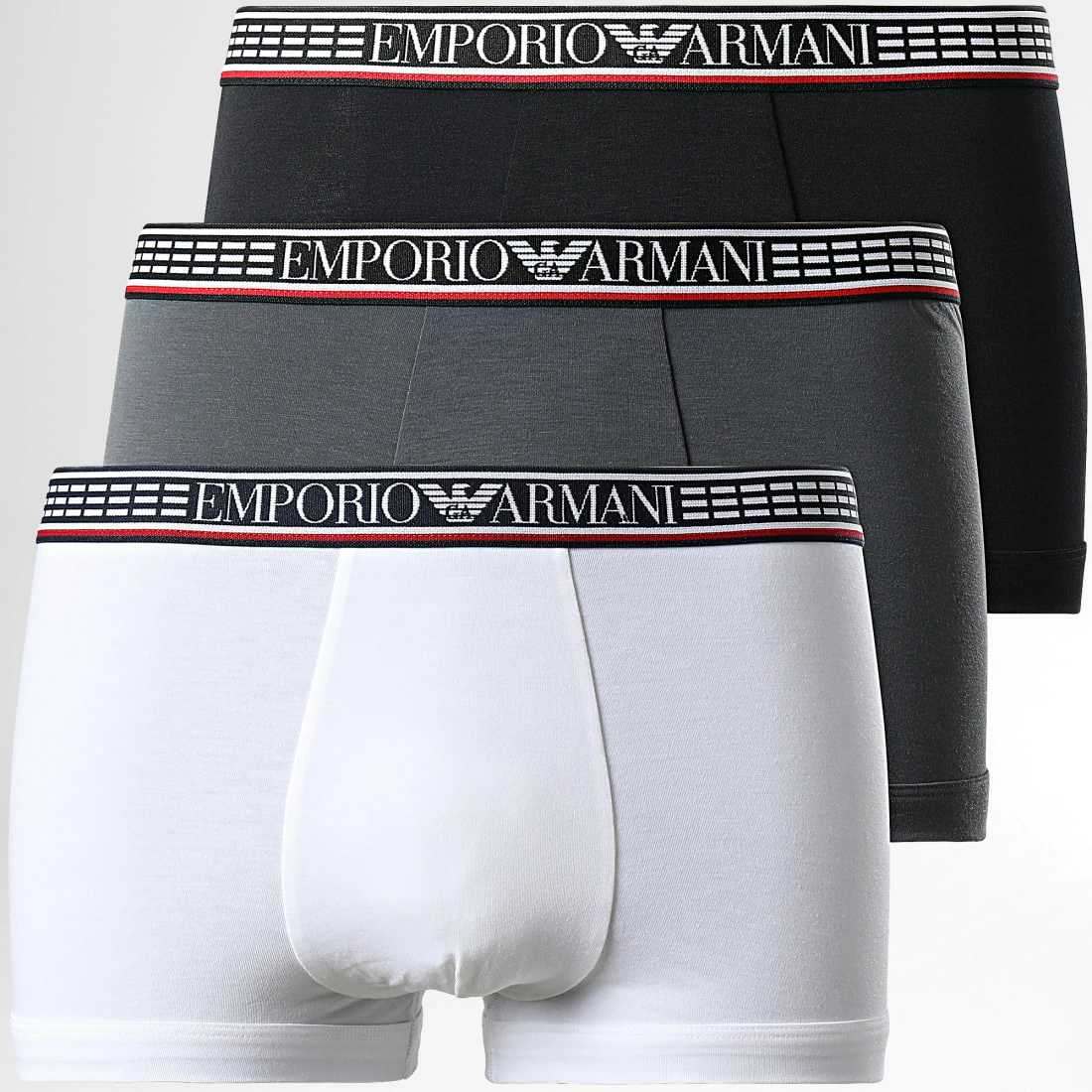 De gros 🛒 Lot De 3 Boxers 111357 2R728 Blanc Noir Gris de Emporio Armani ⌛ 1 De gros 🛒 Lot De 3 Boxers 111357 2R728 Blanc Noir Gris de Emporio Armani ⌛