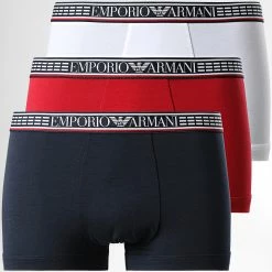 Sortie 🔥 Lot De 3 Boxers 111357 2R728 Blanc Bleu Marine Rouge de Emporio Armani 😉
