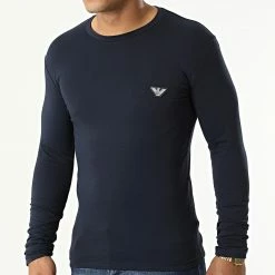 Top 10 ✨ Tee 👕 Shirt Manches Longues 111023 Bleu Marine de Emporio Armani 🌟
