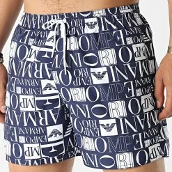 Coupon 😉 Short De Bain 211740-2R481 Bleu Marine Blanc de Emporio Armani 👏