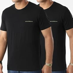 Bon marché ❤️ Lot De 2 Tee 👕 Shirts 111267 2F717 Noir de Emporio Armani 👍