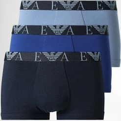 Coupon 🥰 Lot De 3 Boxers 111357 2F715 Bleu Marine Bleu Clair de Emporio Armani 🥰