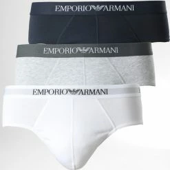 Sortie 💯 Lot De 3 Boxers 110824 CC722 Bleu Marine Blanc Gris Chiné de Emporio Armani ✨