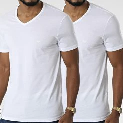 De gros 🥰 Lot De 2 Tee 👚 Shirts Col V 111648-CC722 Blanc de Emporio Armani ✨