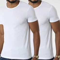 Meilleur prix 🧨 Lot De 2 Tee 👚 Shirts 111647-CC722 Blanc de Emporio Armani 😀