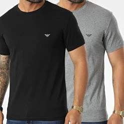 Coupon 😀 Lot De 2 Tee 👕 Shirts 111267-2F720 Noir Gris Chiné de Emporio Armani ✔️