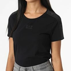 De gros 🌟 Tee 👚 Shirt Femme A Bandes 6LTT18 Noir de Emporio Armani 🧨