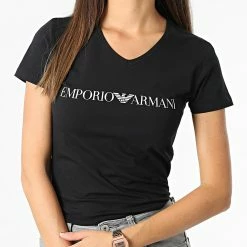 Sortie 👏 Tee 👕 Shirt Femme Col V 163321-2F227 Noir de Emporio Armani ✔️