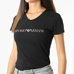 Sortie 👏 Tee 👕 Shirt Femme Col V 163321-2F227 Noir de Emporio Armani ✔️ -Emporio Armani Soldes Boutique emporio armani 332927 163321 2F227 00020 20220823T145010 03