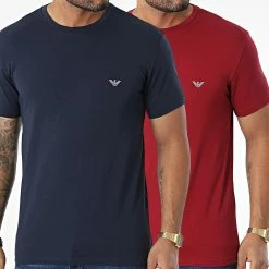 Tout neuf 🎉 Lot De 2 Tee 👚 Shirts 111267-2F720 Bleu Marine Bordeaux de Emporio Armani 👍