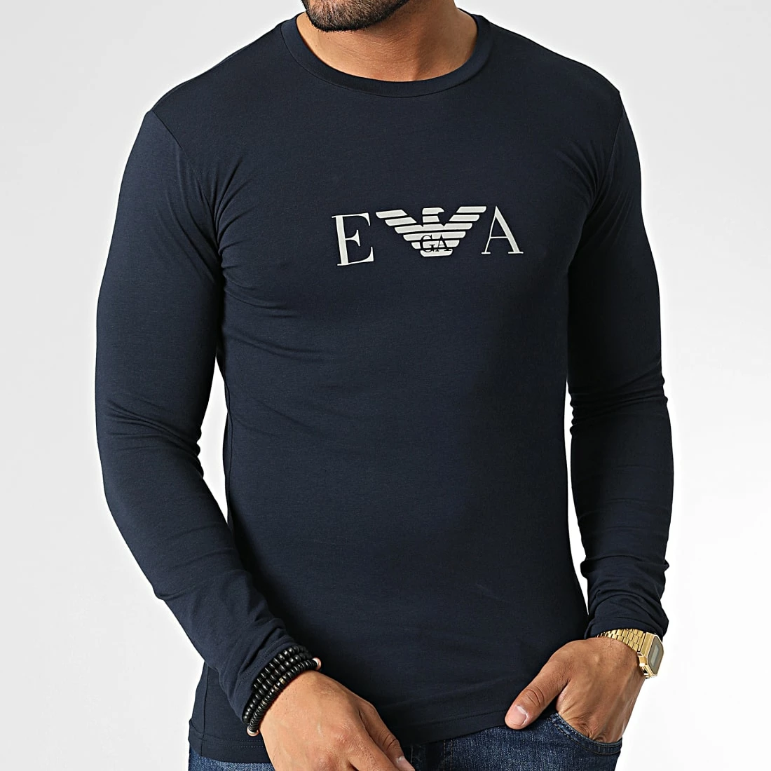 De gros ⭐ Tee 👚 Shirt Manches Longues 111023 Bleu Marine de Emporio Armani 🔔 3 De gros ⭐ Tee 👚 Shirt Manches Longues 111023 Bleu Marine de Emporio Armani 🔔 – Image 3