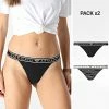 Promo 🤩 Lot De 2 Strings Femme 164522 Noir de Emporio Armani 🔔