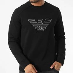 Grosses soldes 🎉 Sweat Crewneck 6L1MP3 Noir de Emporio Armani 🎉