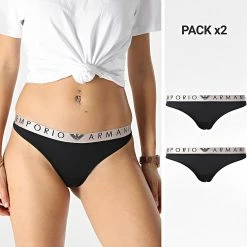 Budget ⭐ Lot De 2 Strings Femme 163333-2F235 Noir de Emporio Armani 😍